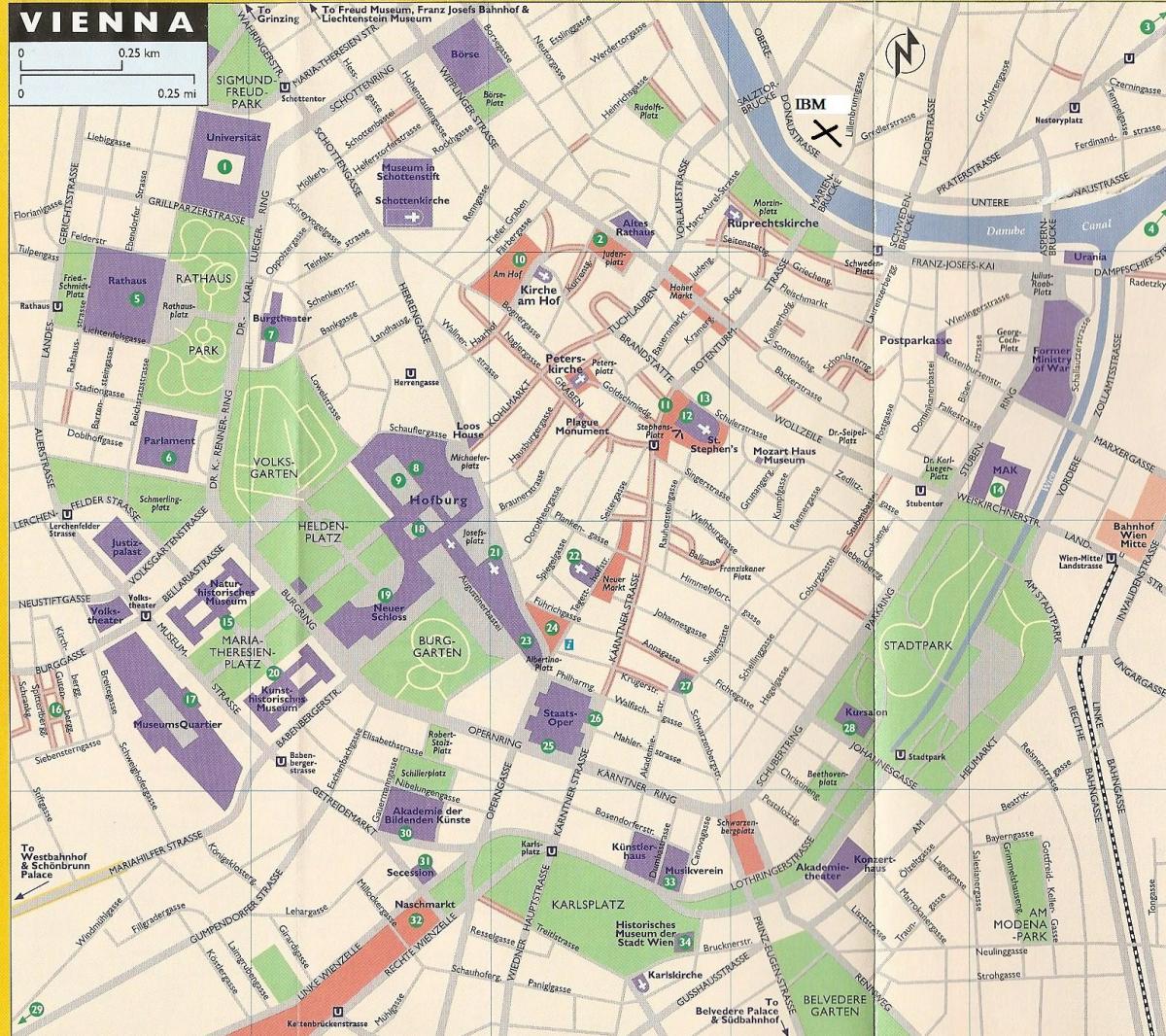 Kaart van die departement winkels in Wene 