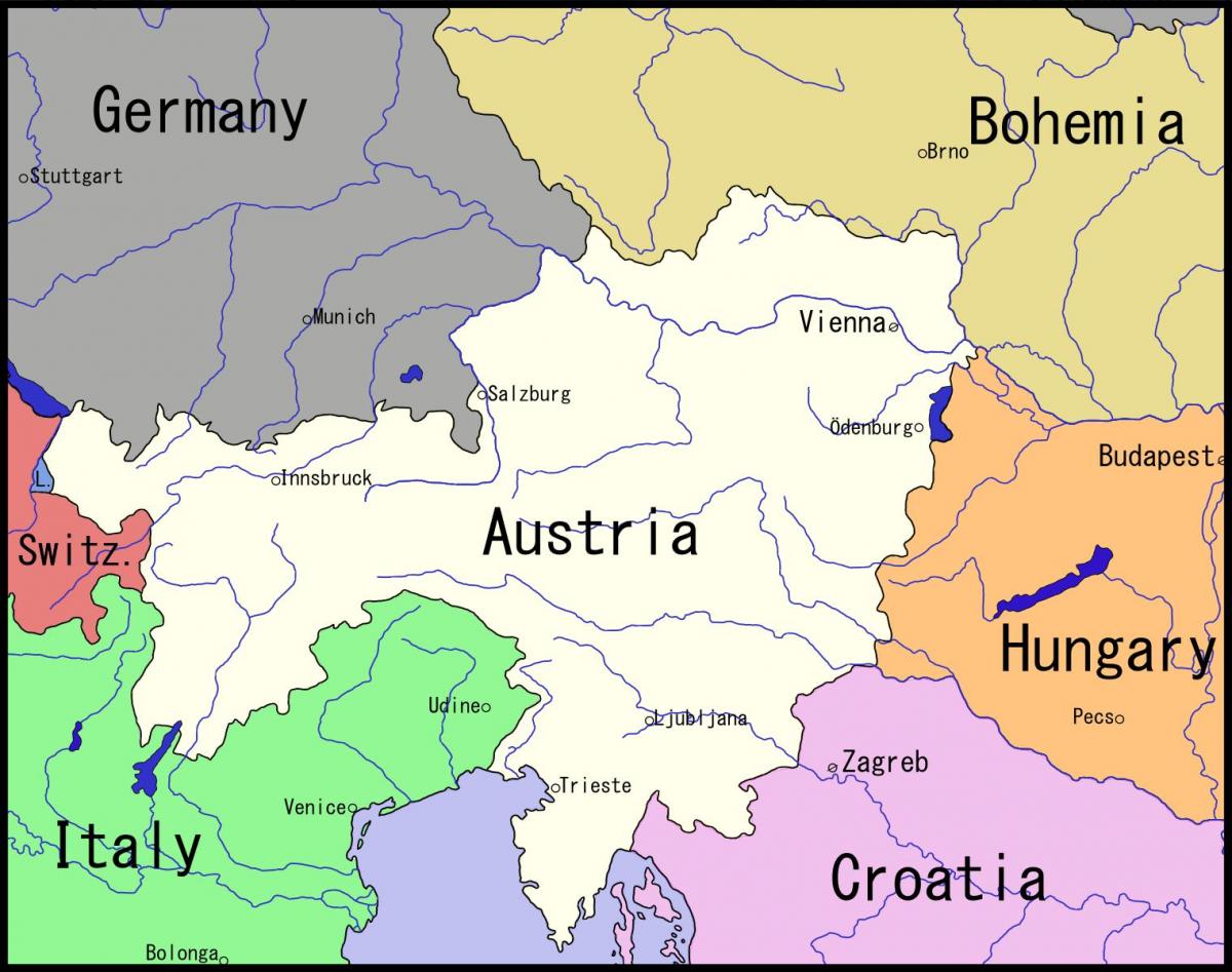 kaart van Wene en die omliggende gebied