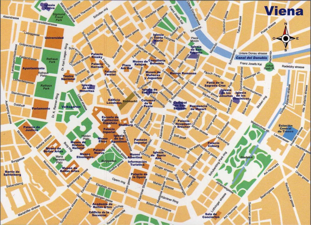 Kaart van die straat sentrale Wene
